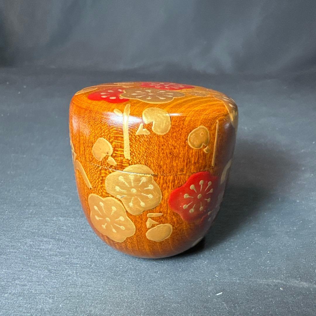 J18 送料無料　棗　木地中棗　梅　華遙　茶道具　漆芸　共箱　茶道