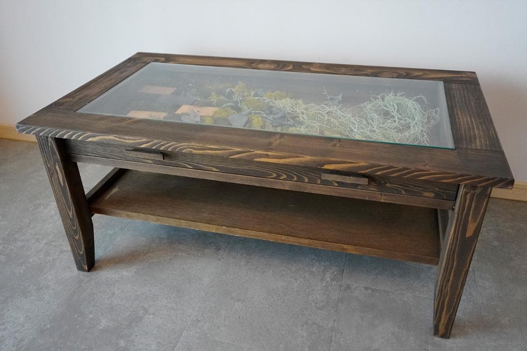 ディスプレイ・コレクションテーブル ガラス天板 天然木（パイン）90×50×40