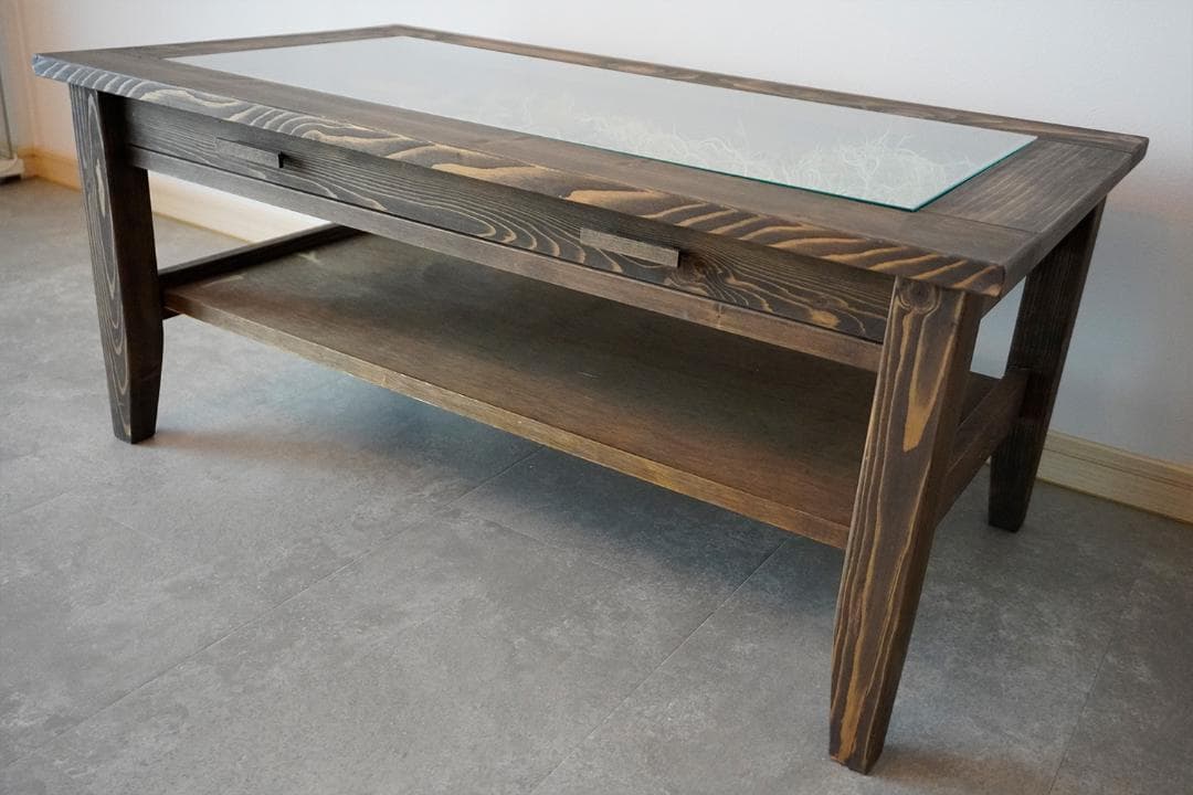 ディスプレイ・コレクションテーブル ガラス天板 天然木（パイン）90×50×40