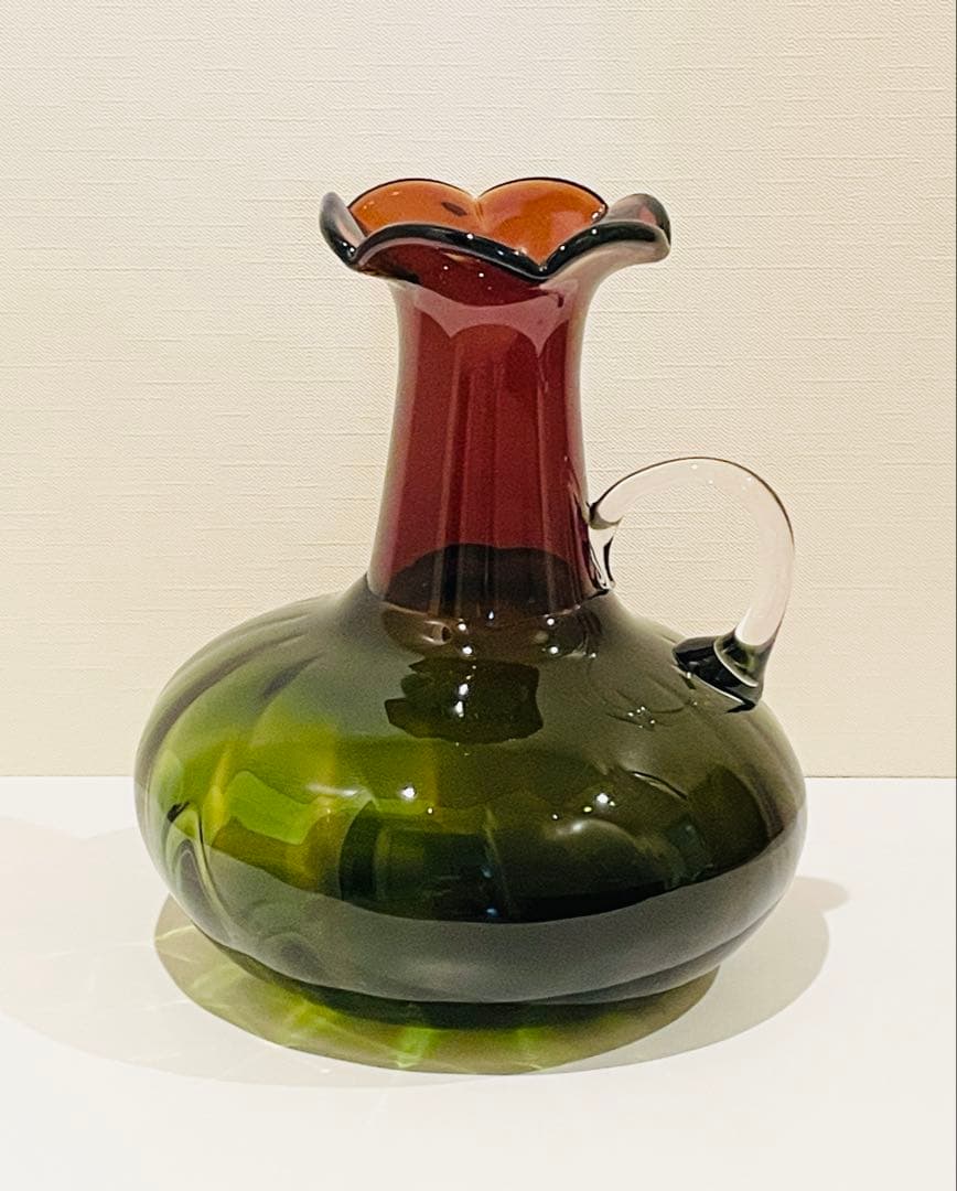 北一硝子　フラワーベース　花瓶　ヴィンテージ グリーン・レッドブラウン・クリア