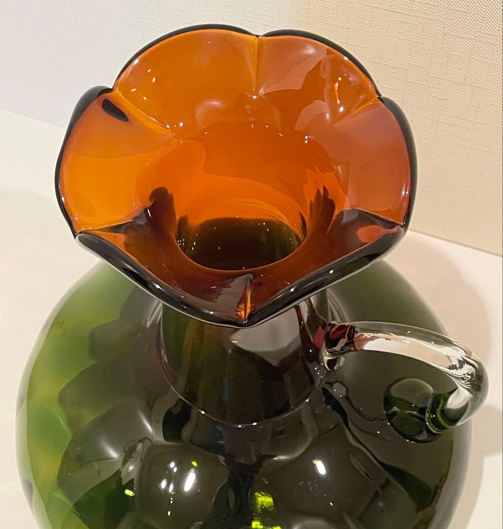 北一硝子　フラワーベース　花瓶　ヴィンテージ グリーン・レッドブラウン・クリア