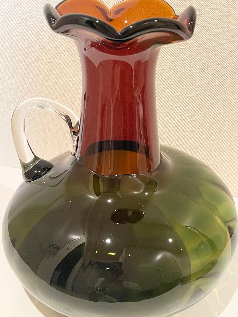 北一硝子　フラワーベース　花瓶　ヴィンテージ グリーン・レッドブラウン・クリア