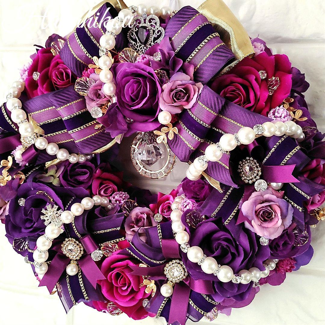 パープルローズの豪華ロイヤル特大ジュエルリース♪♪☆*