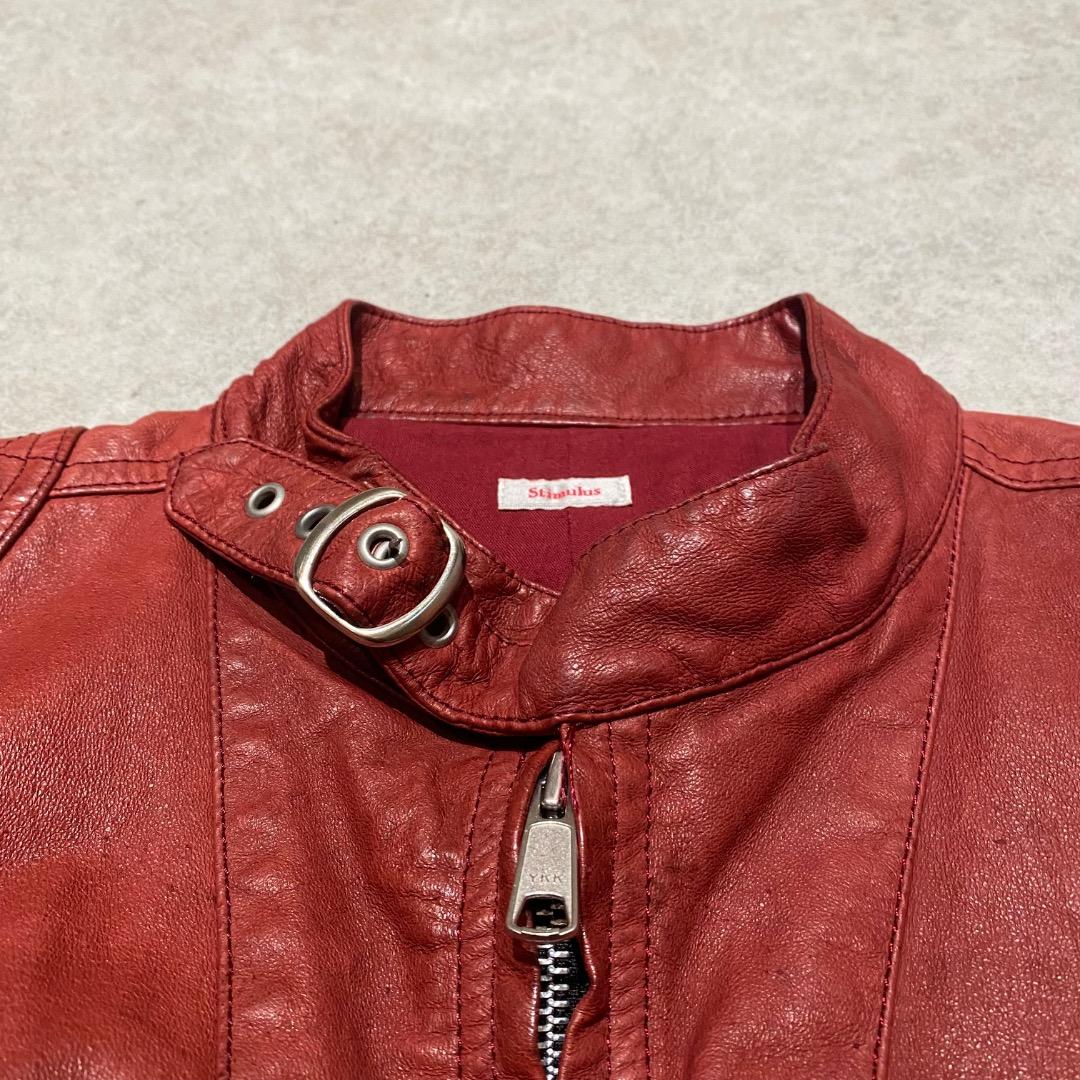 STIMULUS y2k ショート丈 豚革 シングルライダースジャケット 赤