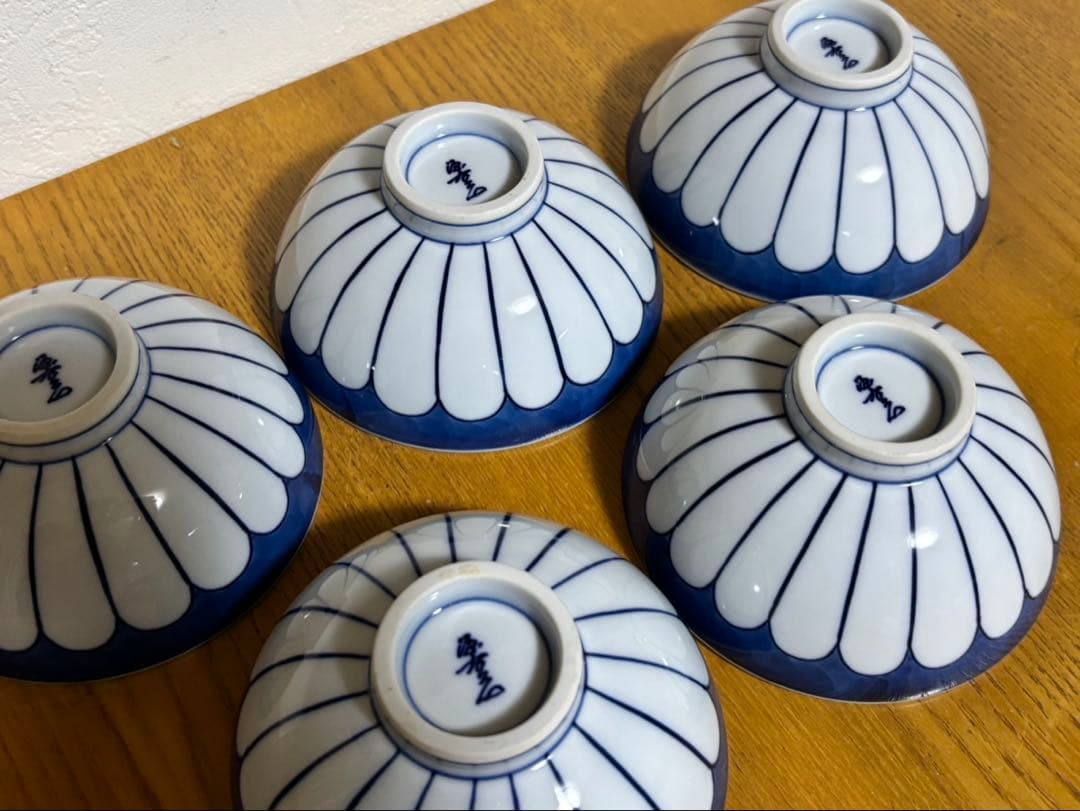 源右衛門窯　ご飯茶碗　染付菊割　5客セット