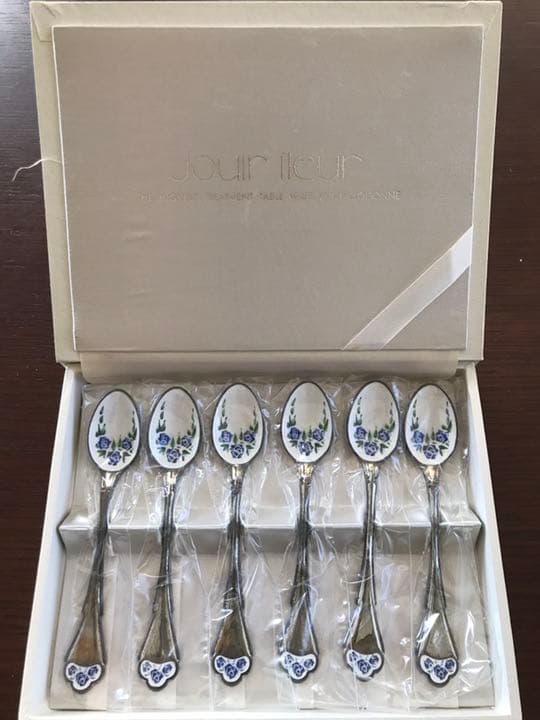 【アンティーク】Jouir Fleur 美術転写七宝 スプーン 6本セット