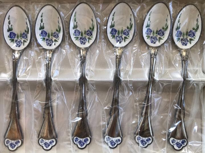 【アンティーク】Jouir Fleur 美術転写七宝 スプーン 6本セット