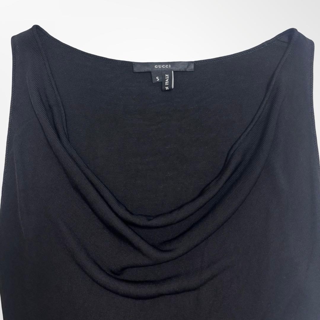 GUCCI グッチ ノースリーブ ドレープワンピース ブラック S レディース