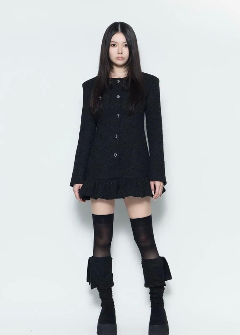 THEREDTHREAD Sツイードバルーンドレス　ブラック