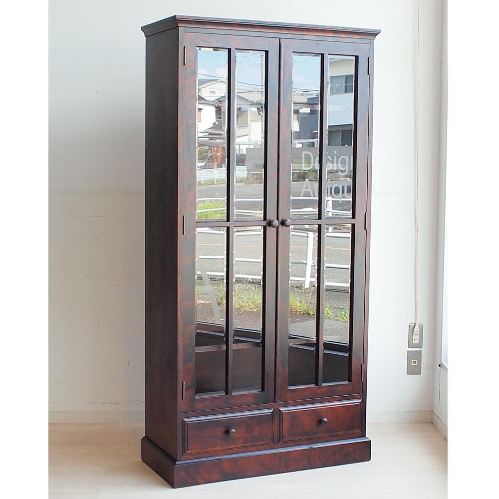 和光株式会社 「北海民芸」樺材 ガラス扉の書棚 民芸家具 本棚 キャビネット