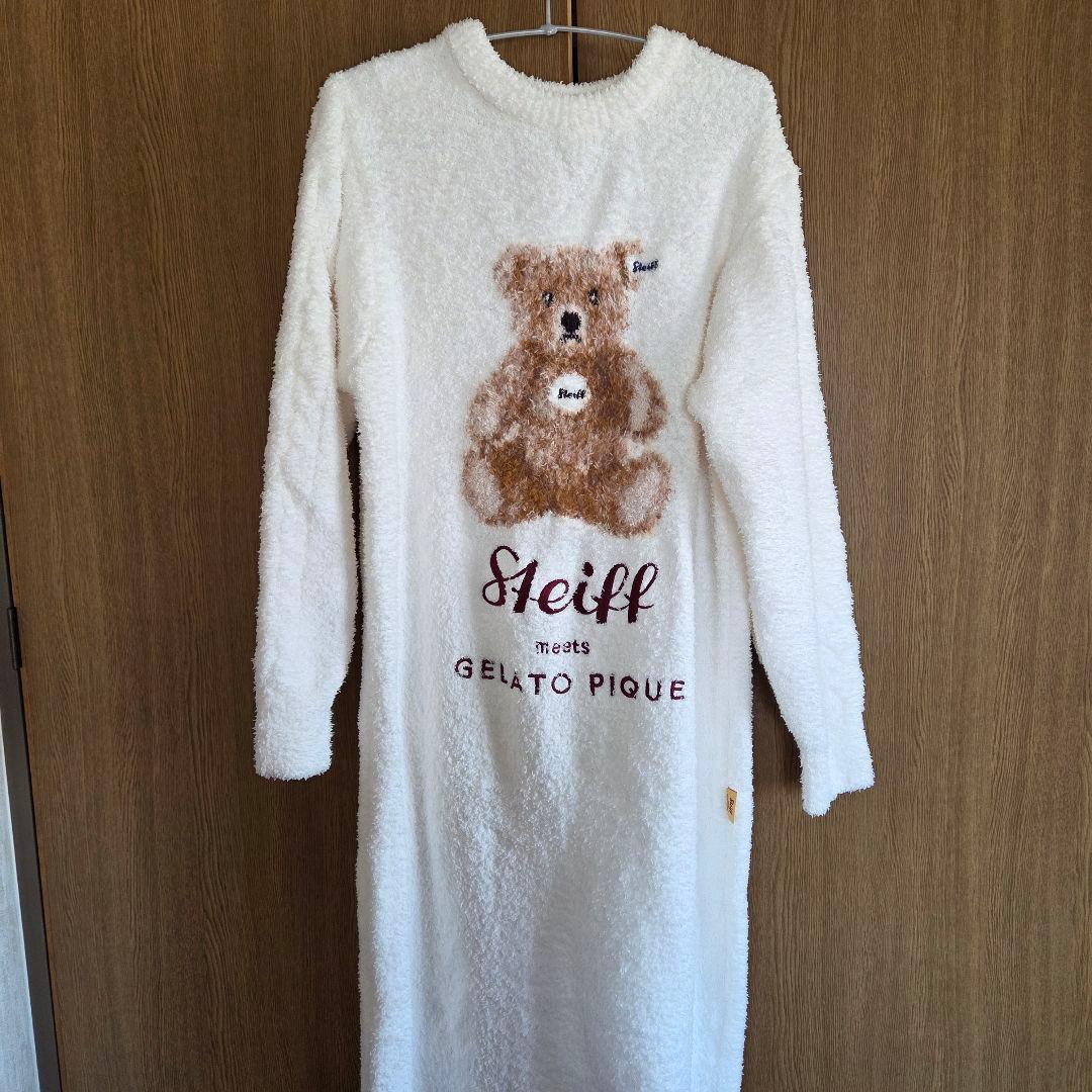 ジェラートピケ シュタイフ パウダージャガードワンピース ルームウェア ホワイト