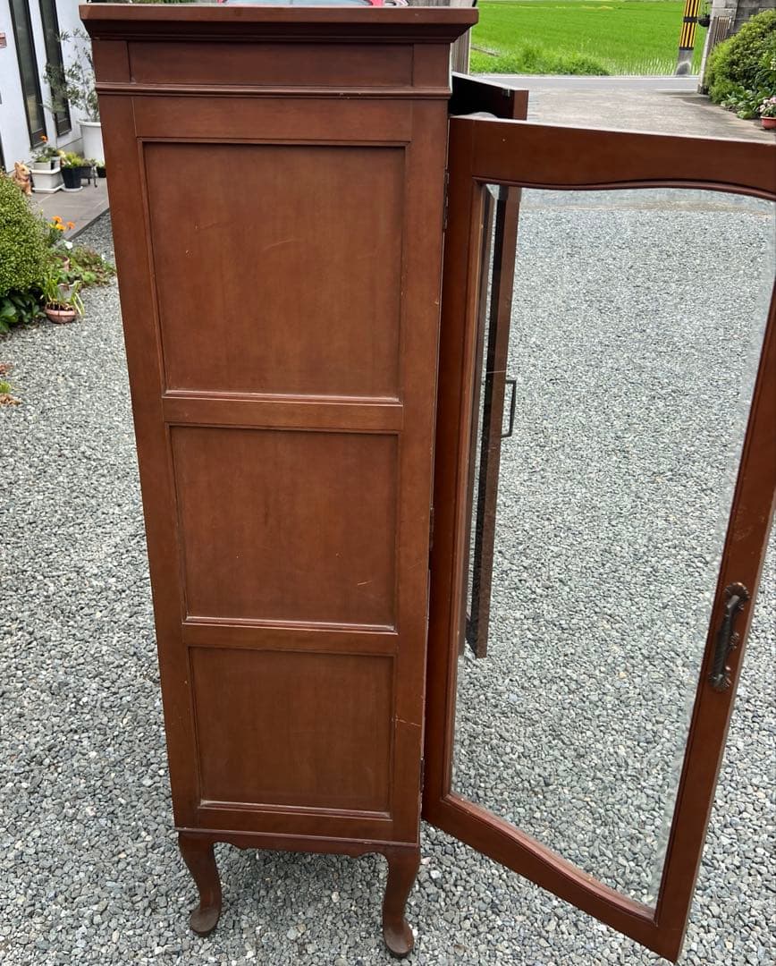 アンティーク 木製 キャビネット 飾り棚 ディスプレイ ガラス扉 猫脚