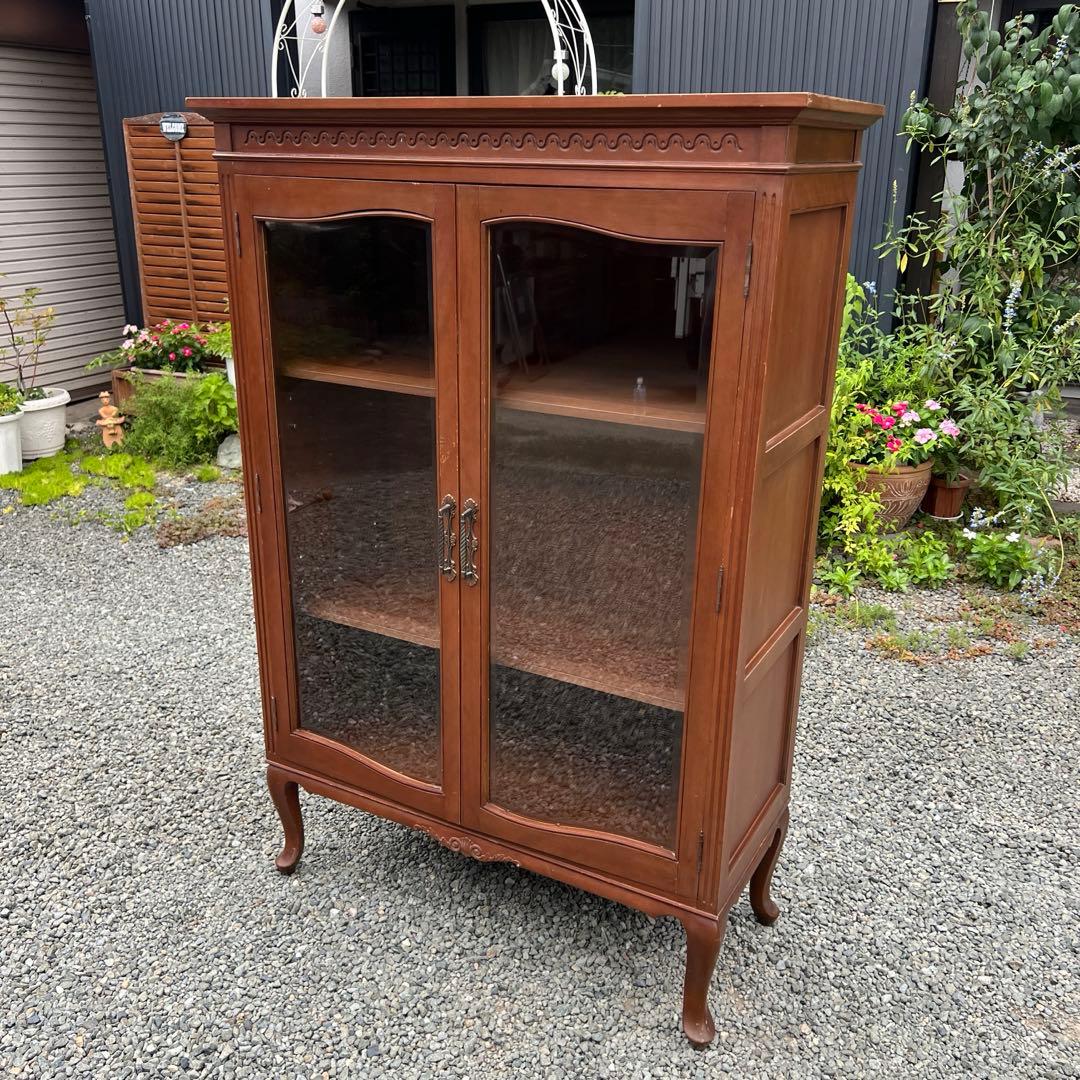 アンティーク 木製 キャビネット 飾り棚 ディスプレイ ガラス扉 猫脚