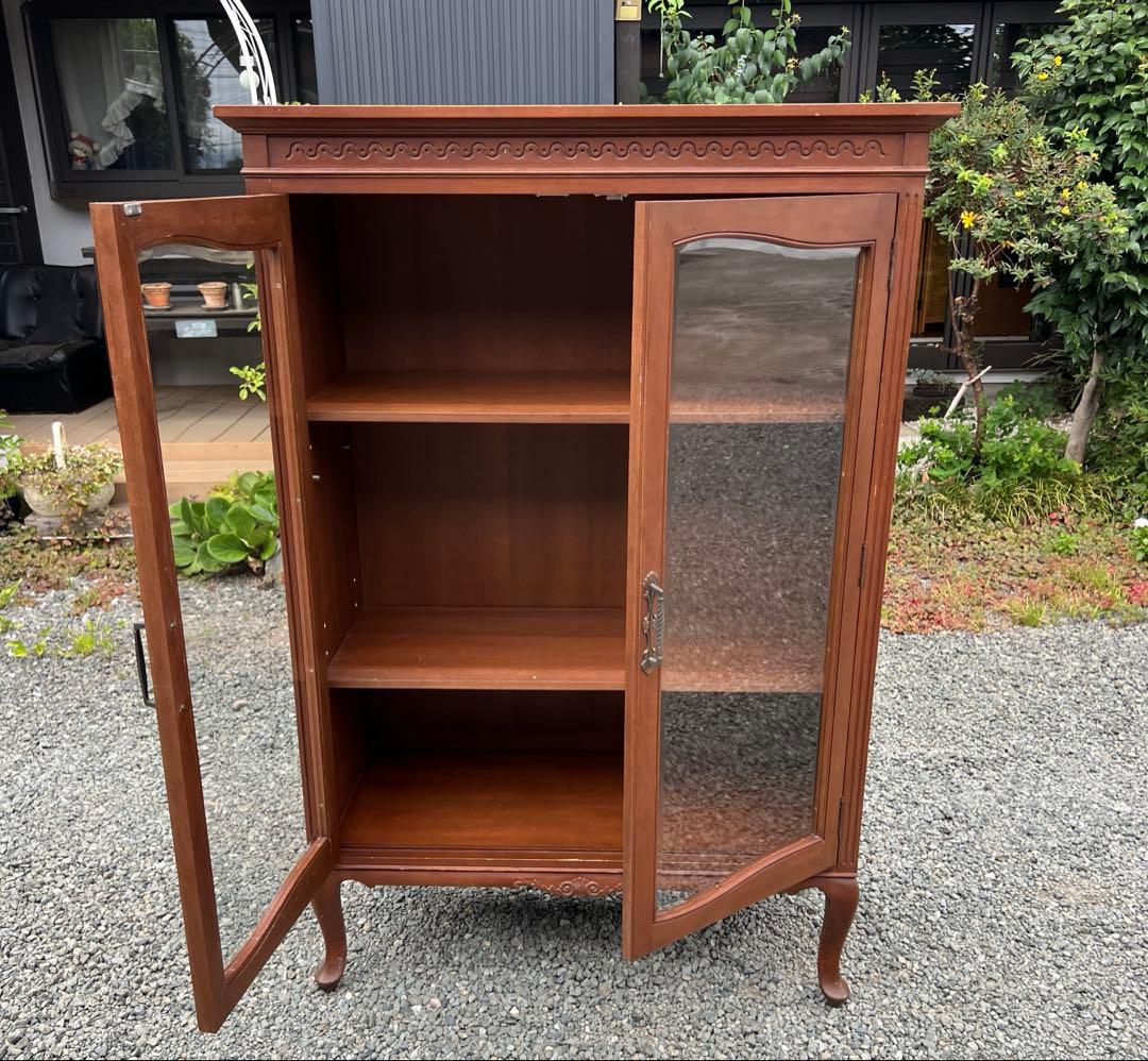 アンティーク 木製 キャビネット 飾り棚 ディスプレイ ガラス扉 猫脚