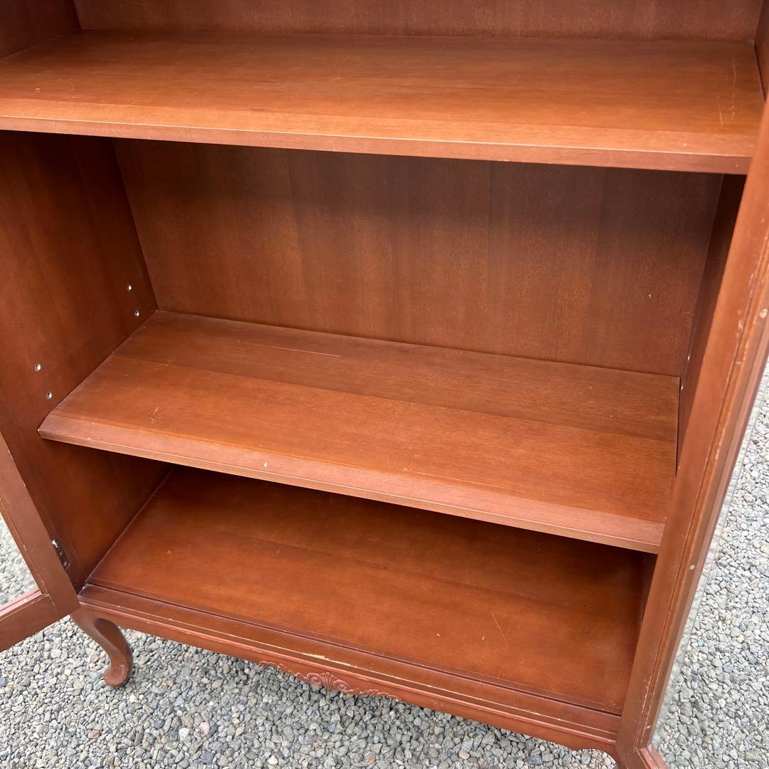 アンティーク 木製 キャビネット 飾り棚 ディスプレイ ガラス扉 猫脚