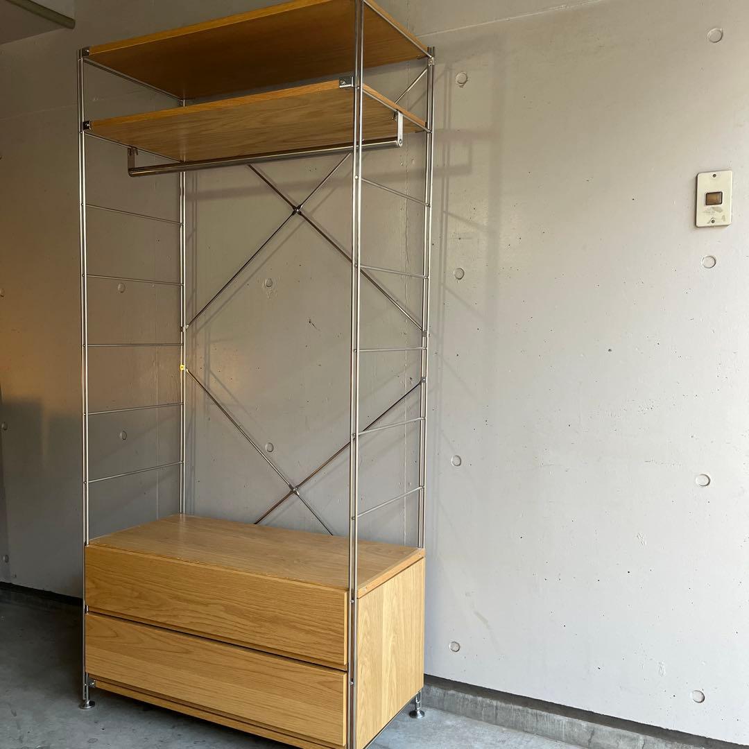 美品★無印 ステンレスユニットシェルフ・オーク材・ワードローブセット