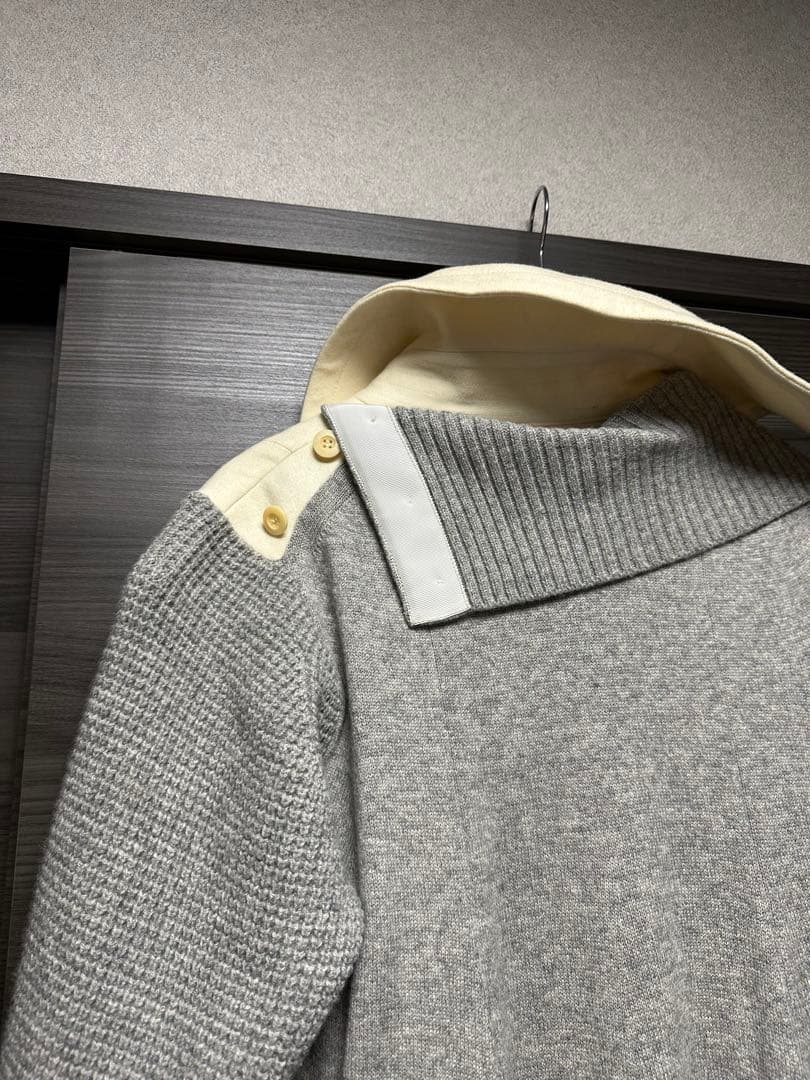 値下げ！【人気】sacai サカイ　リブ編み袖のグレーアイボリーコート　サイズ2