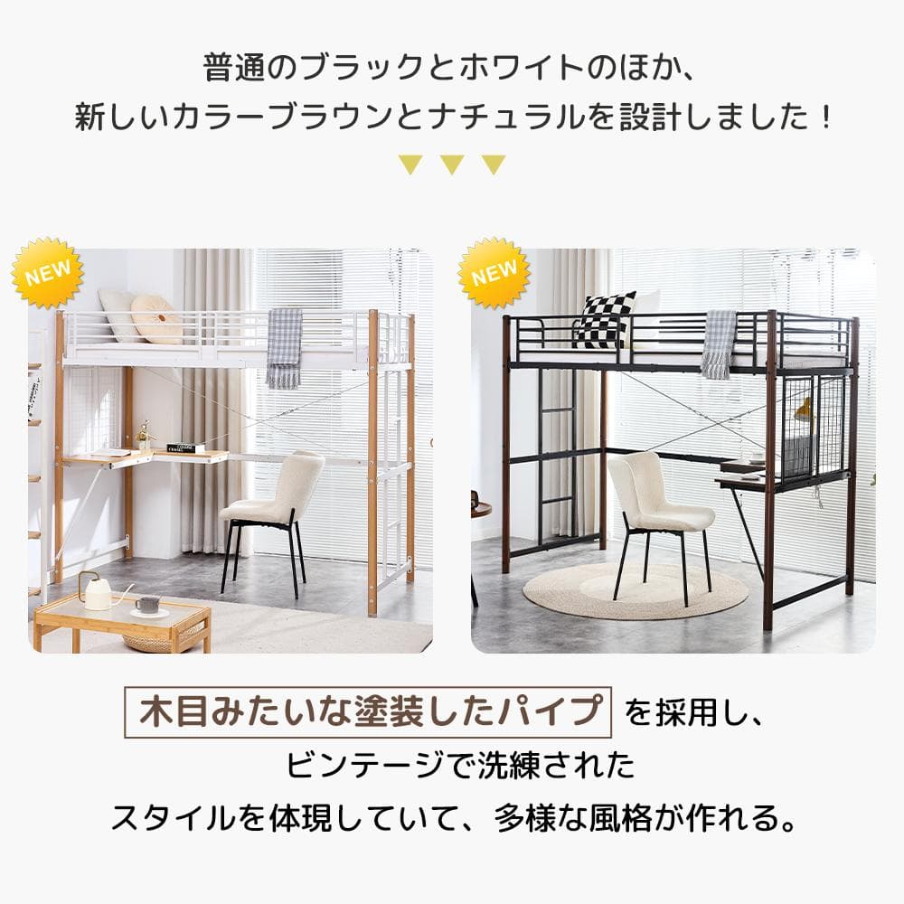 数量限定セール！ロフトベッド デスク・スチールネット付き二段ベッド WHITE