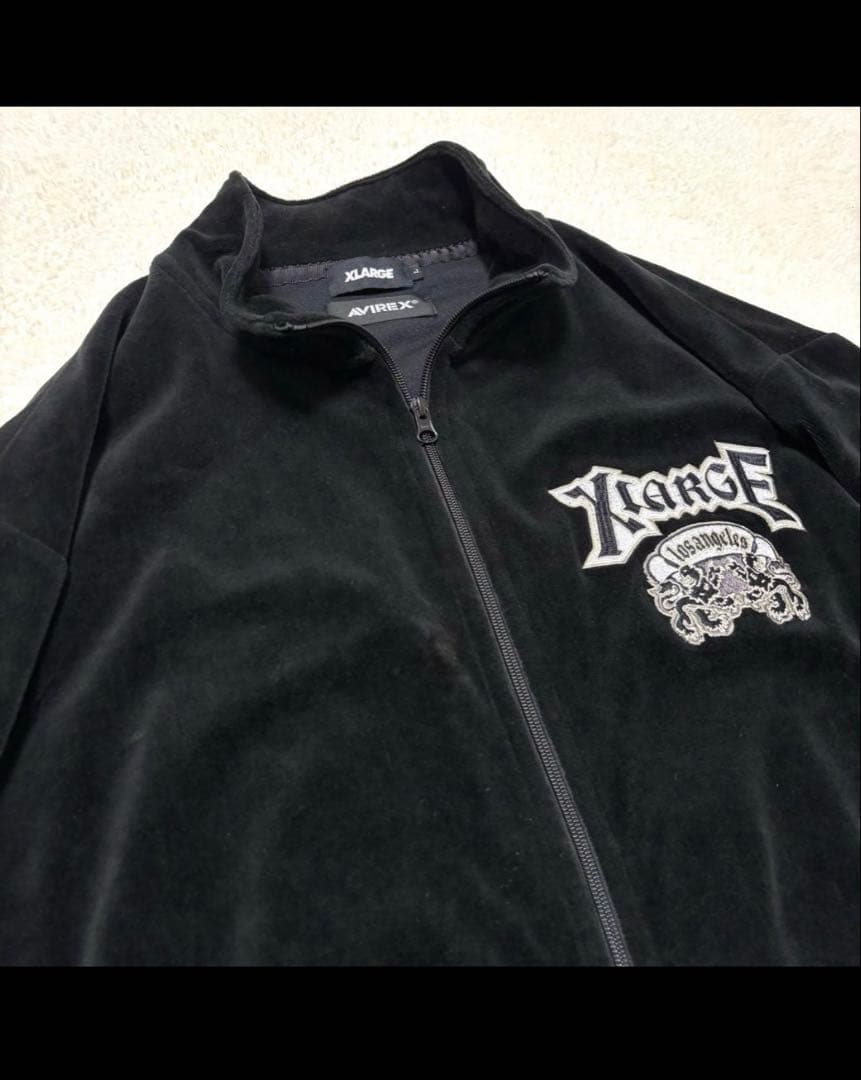 希少 AVIREX × X-LARGE ベロア 刺繍 ブルゾン Lブラック