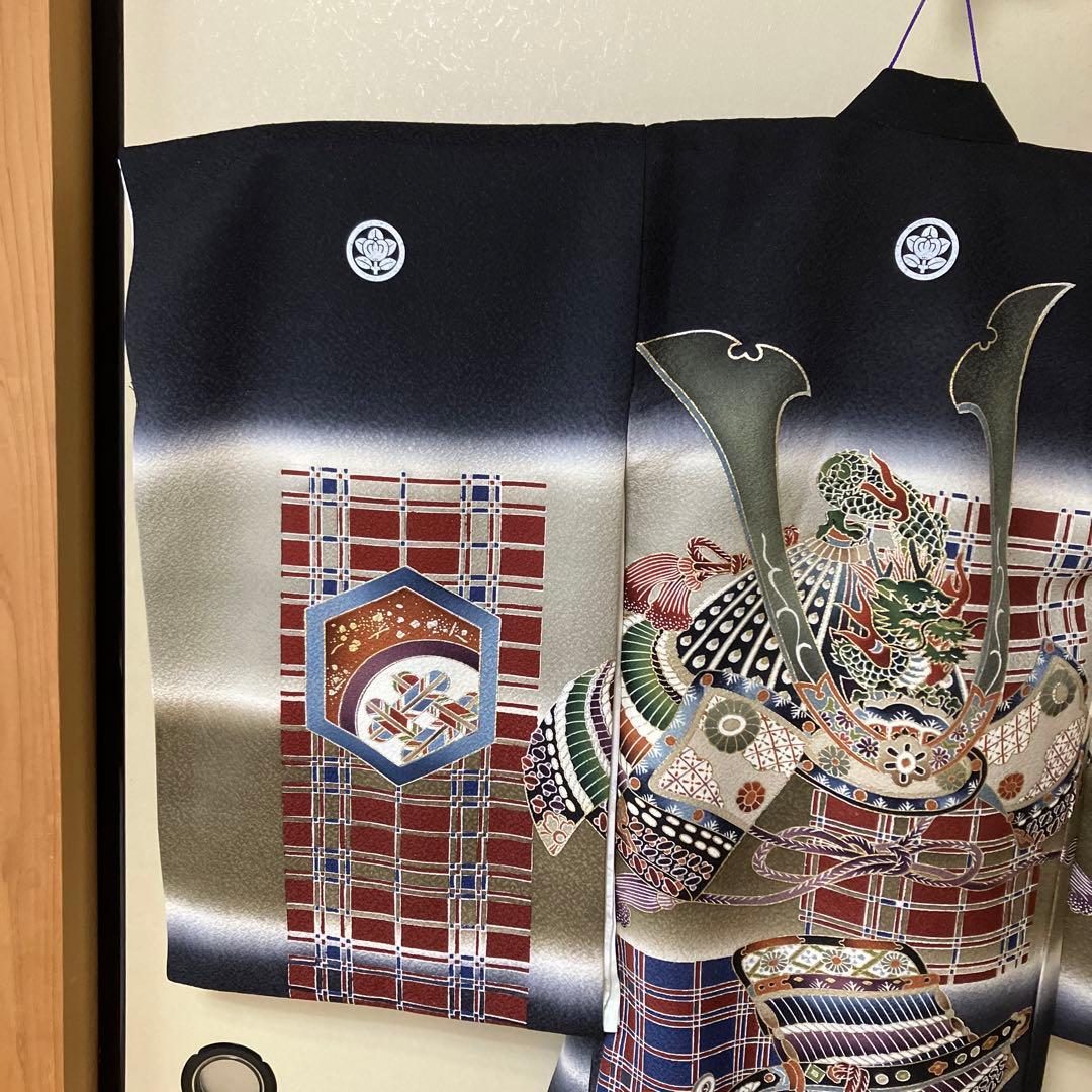 【お宮参り】長襦袢付き　男の子　正絹　〈美品〉　一つ身　お祝い着　家紋・丸に橘