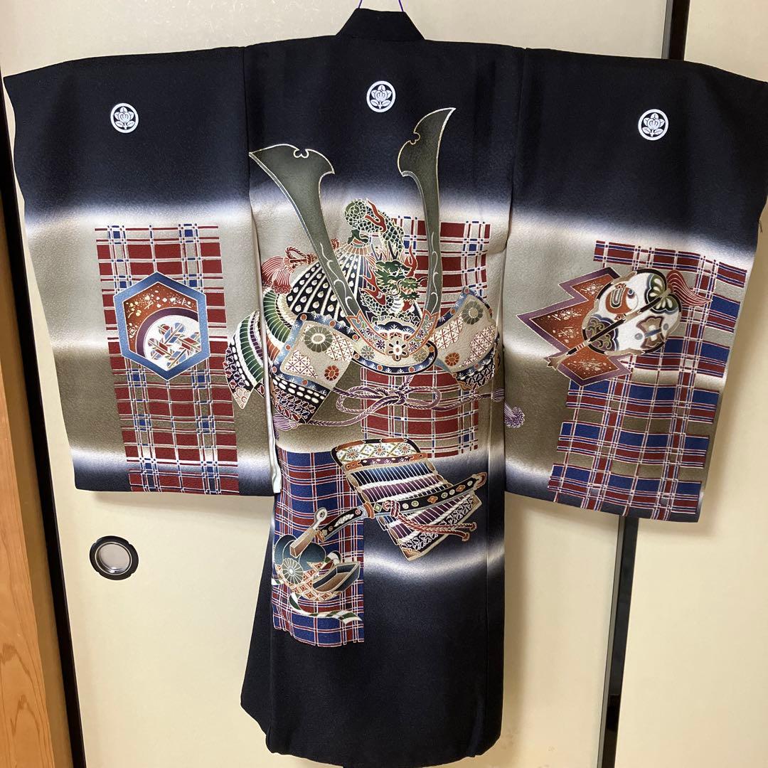 【お宮参り】長襦袢付き　男の子　正絹　〈美品〉　一つ身　お祝い着　家紋・丸に橘