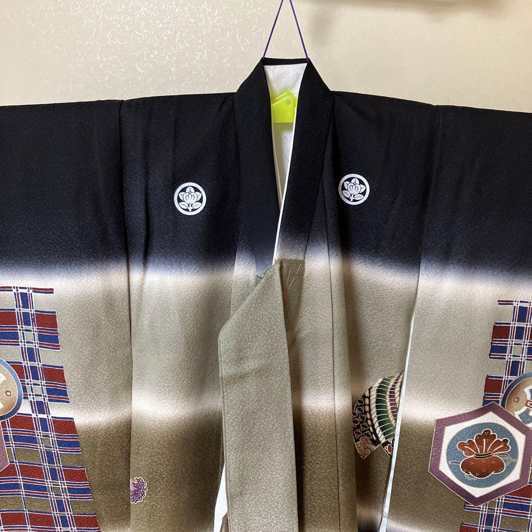 【お宮参り】長襦袢付き　男の子　正絹　〈美品〉　一つ身　お祝い着　家紋・丸に橘