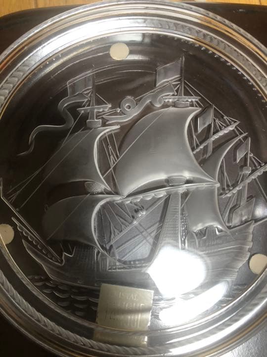 ラリック Lalique 帆船の書かれた灰皿