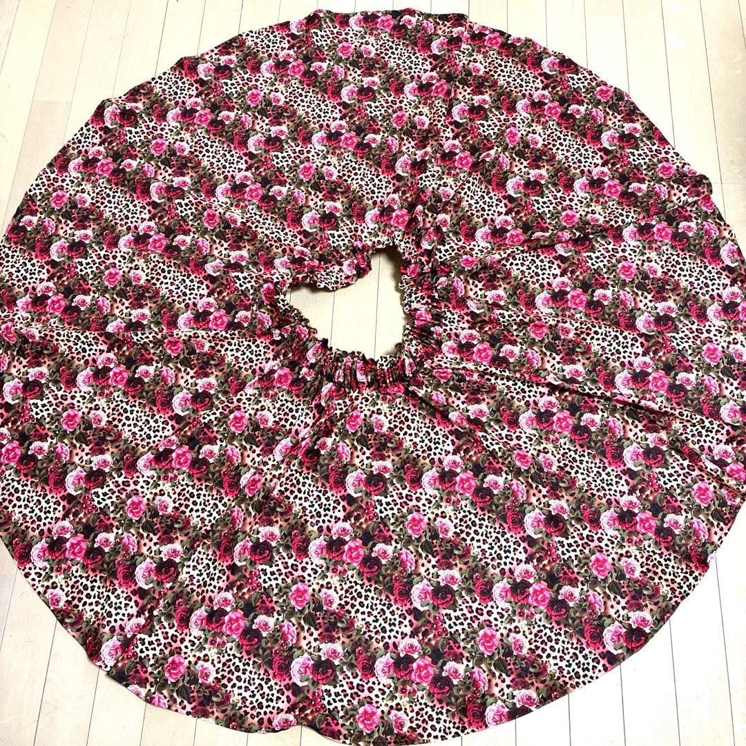 薔薇バラ花柄ヒョウ柄豹柄全円サーキュラースカート ロカビリーロックンロール