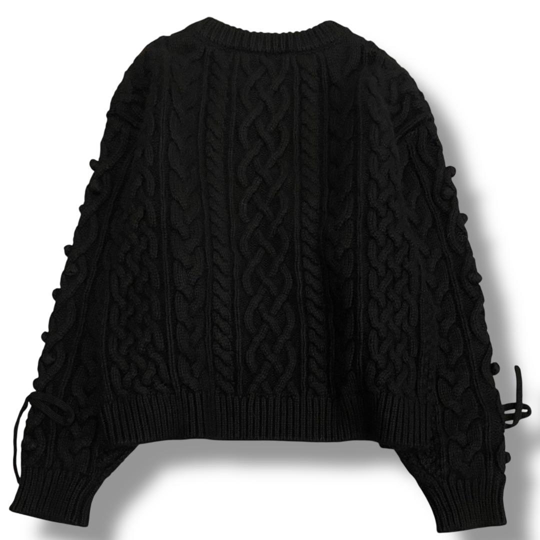 美品✨ ジプソフィア ケーブルニット ウール プルオーバー リボン付 ブラック