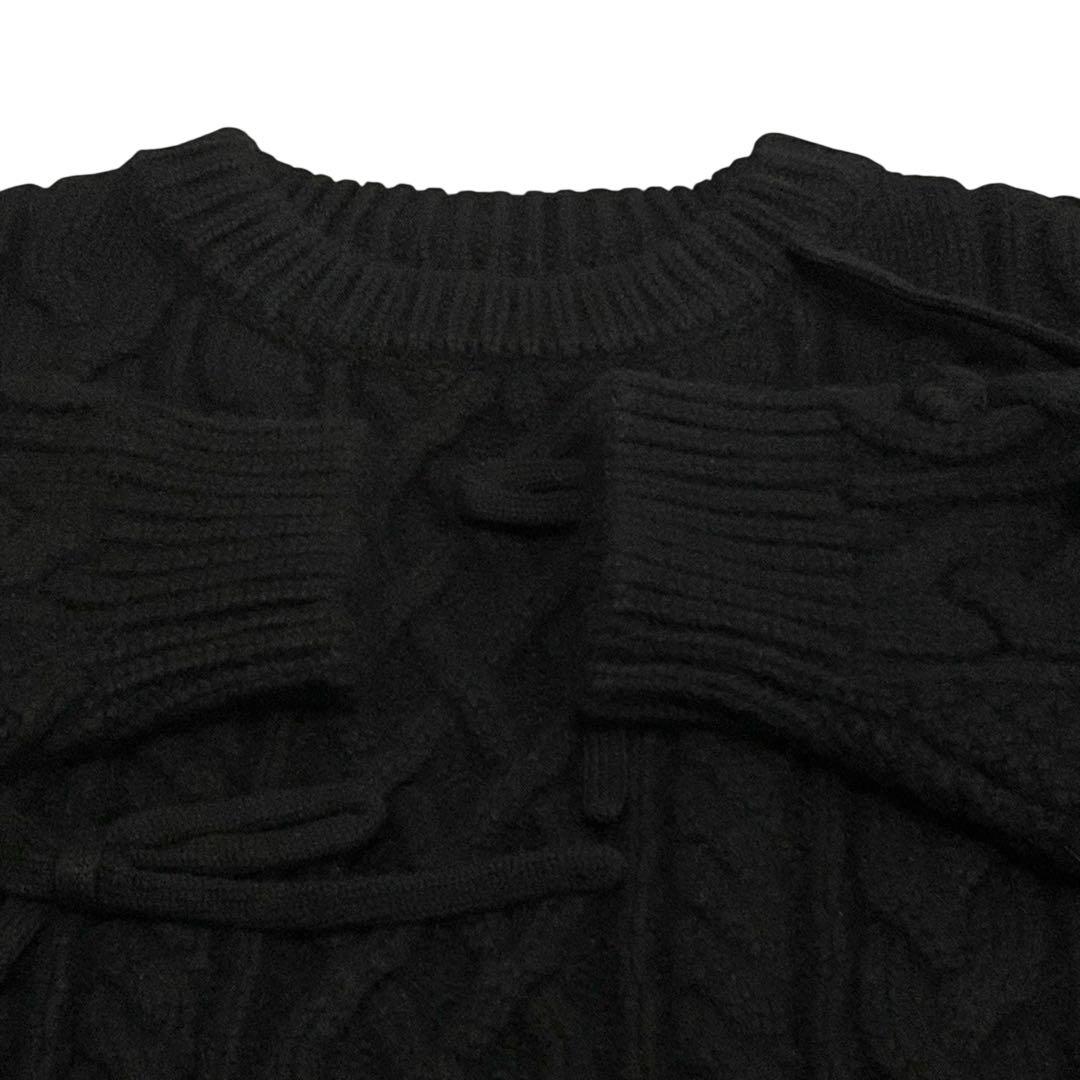 美品✨ ジプソフィア ケーブルニット ウール プルオーバー リボン付 ブラック