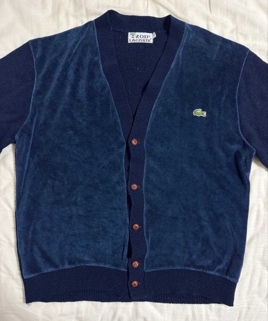 珍品70s IZOD LACOSTE ネイビーカーディガン コーデュロイ糸巻タグ