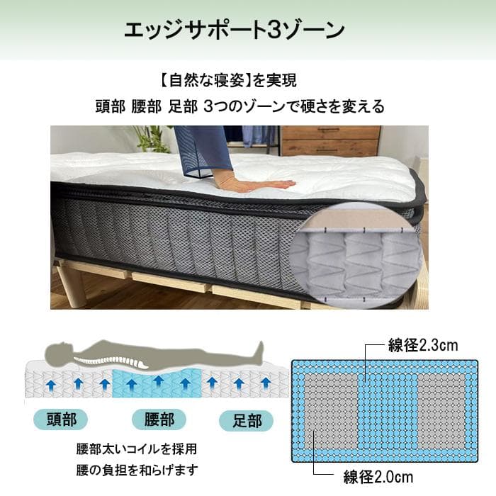 シングルマットレス 通気 26cm 体圧 竹炭抗菌 エッジサポット4Dメッシュ