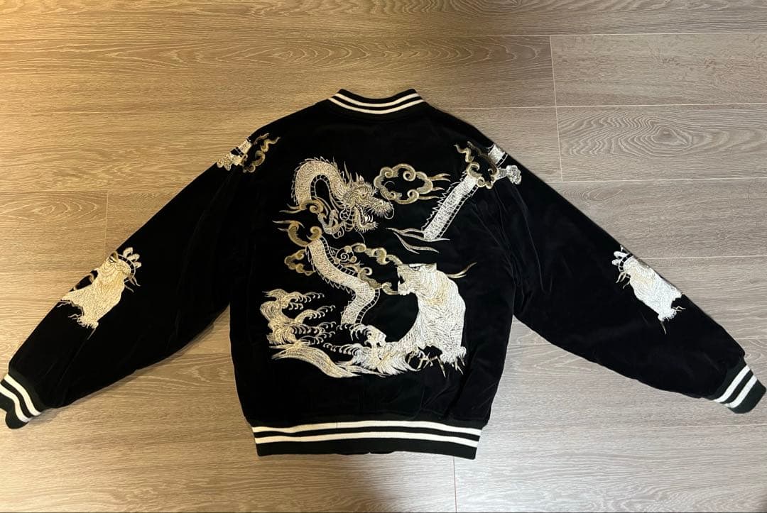 【美品】希少 星姫 hoshihime スカジャン　龍虎　黒　別珍　サイズフリー