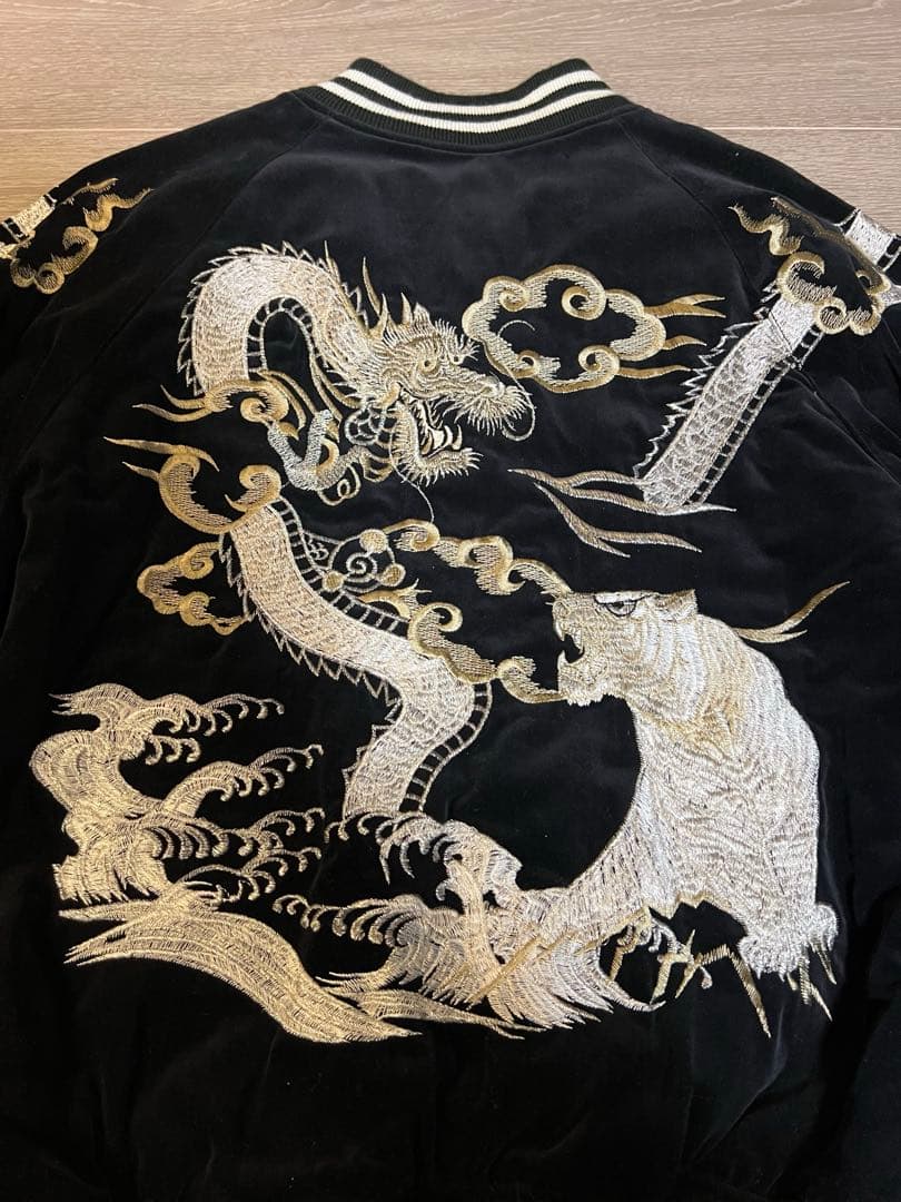 【美品】希少 星姫 hoshihime スカジャン　龍虎　黒　別珍　サイズフリー