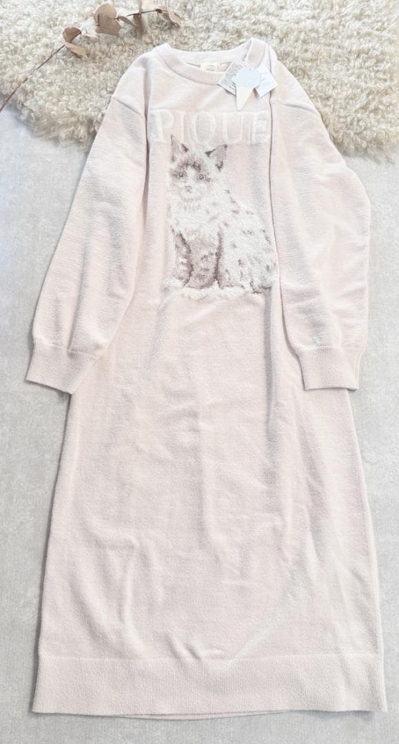 ジェラートピケ gelato pique ネコ柄 　ピンク　ギフトBOX付き