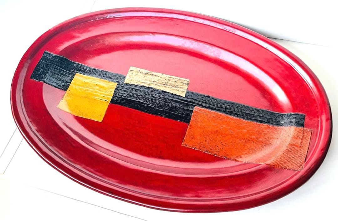 新品未使用　作家もの　楕円型　漆器盆