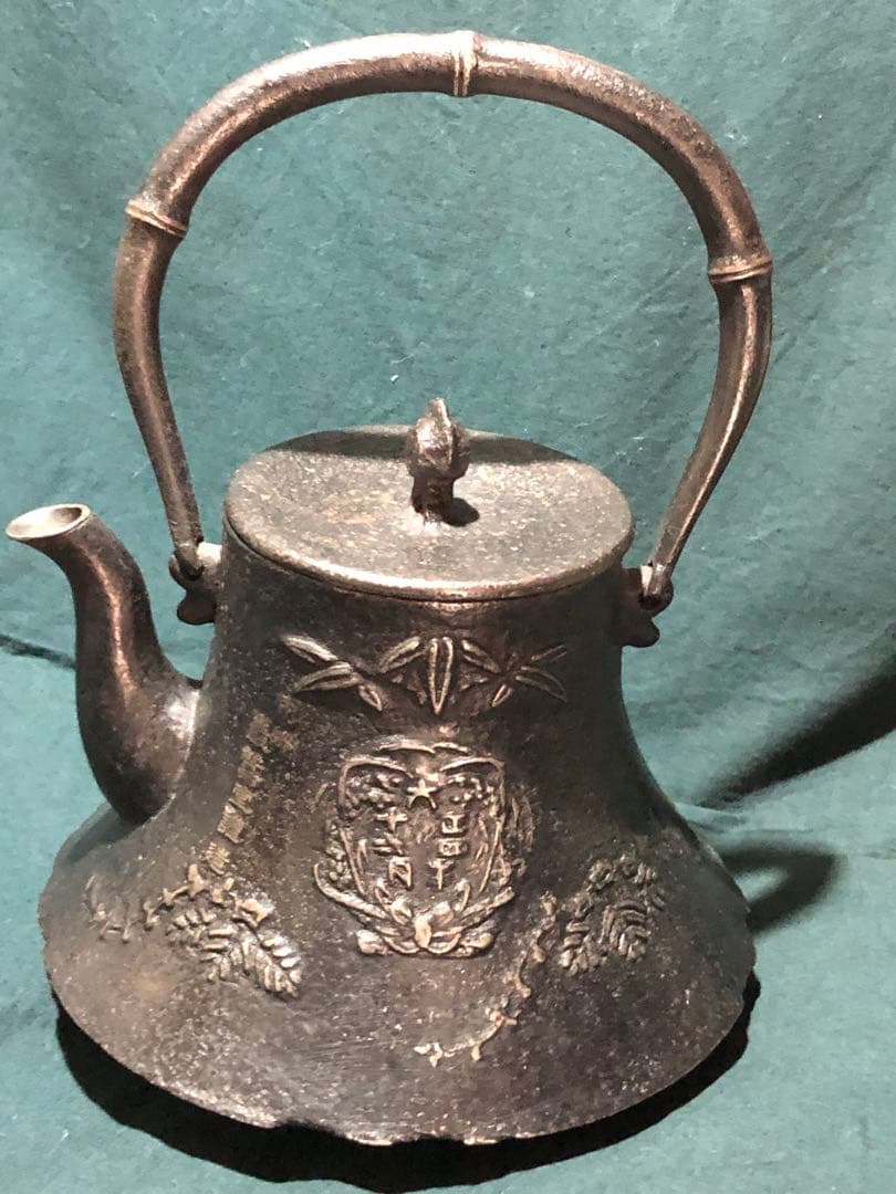 南部鉄瓶　南部鉄器　象嵌　富士釜　茶道具　時代鉄瓶　インテリア
