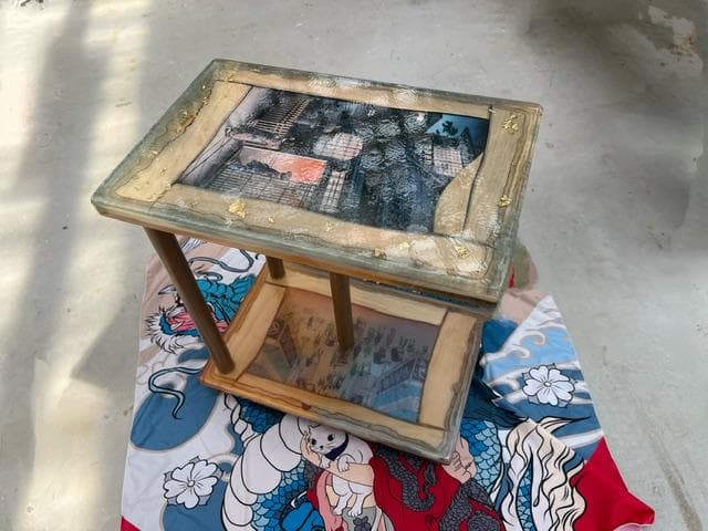 和風　レジン　日本画　アート　サイドテーブル　土屋光逸（四ツ谷荒木横丁）歌川広重