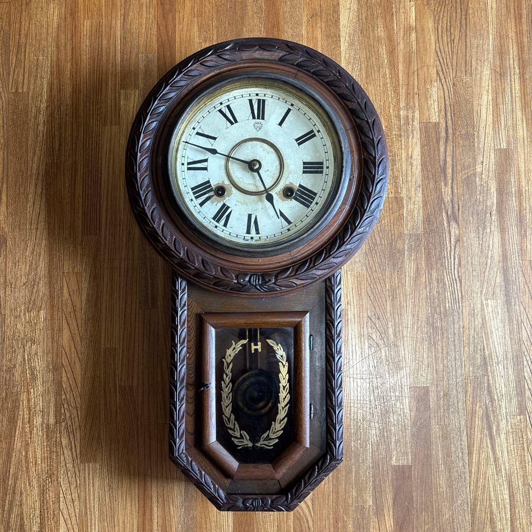 ハートエッチ精工所 柱時計 掛時計 ゼンマイ 昭和レトロ アンティーク