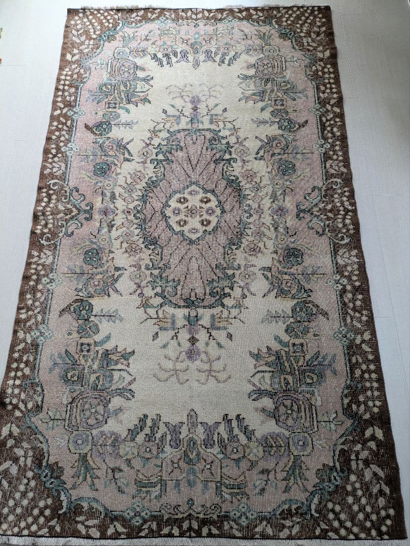 117×201 メダリオンコスモスピンク　トルコヴィンテージラグ