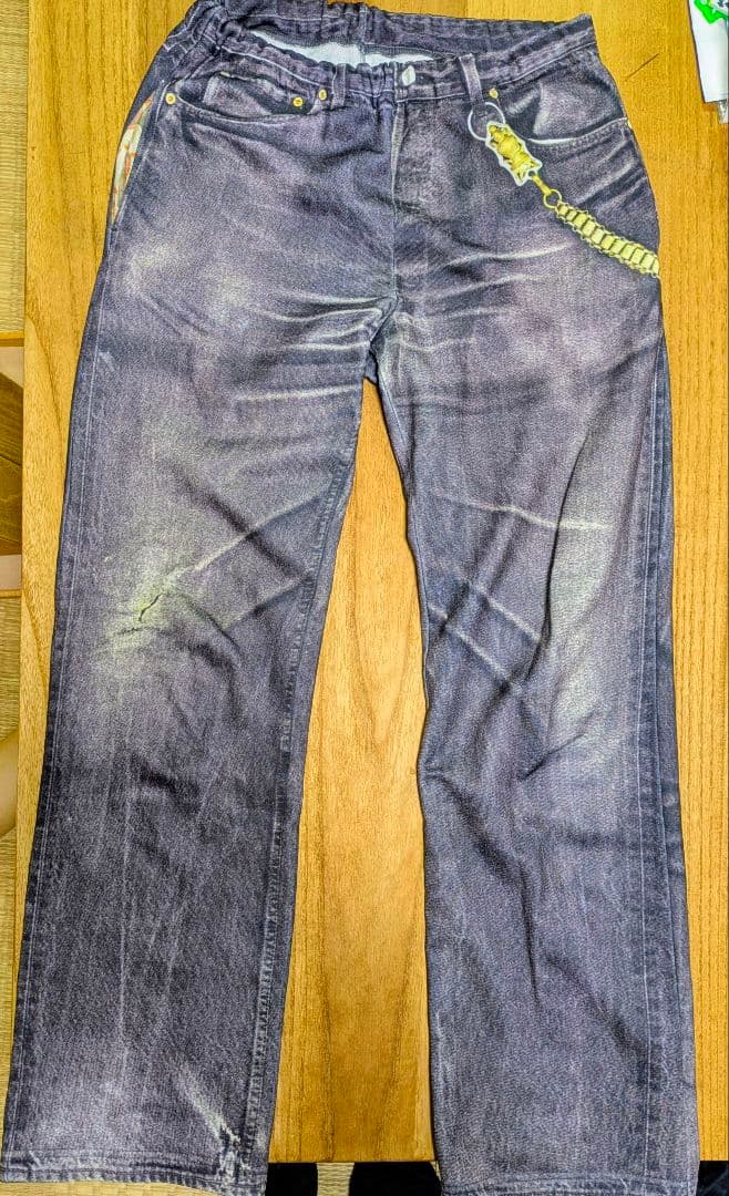 TATA 転写デニムパンツ　ブラック