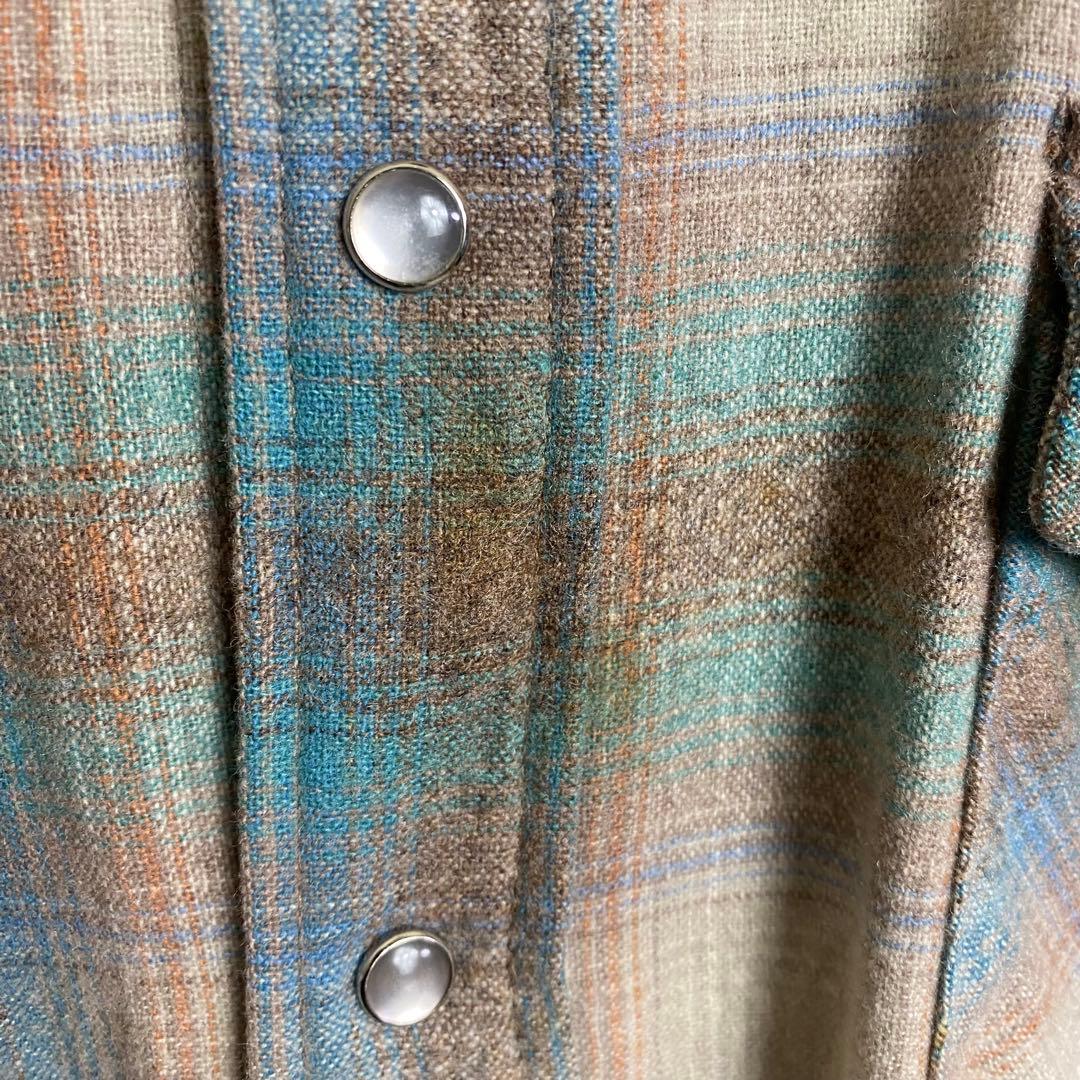 70s ペンドルトン ウエスタンシャツ オンブレチェック ブルーベージュ