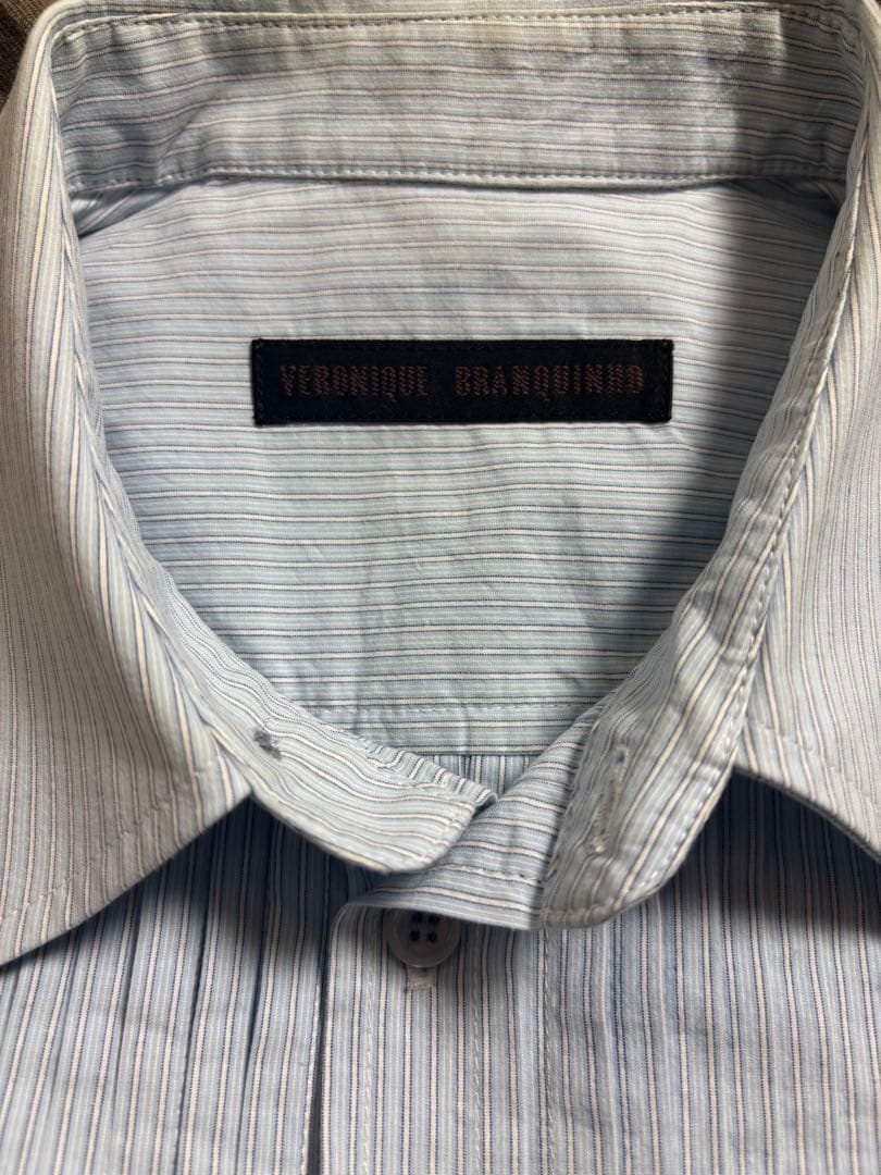 ストライプ 長袖シャツ フロントタック入り