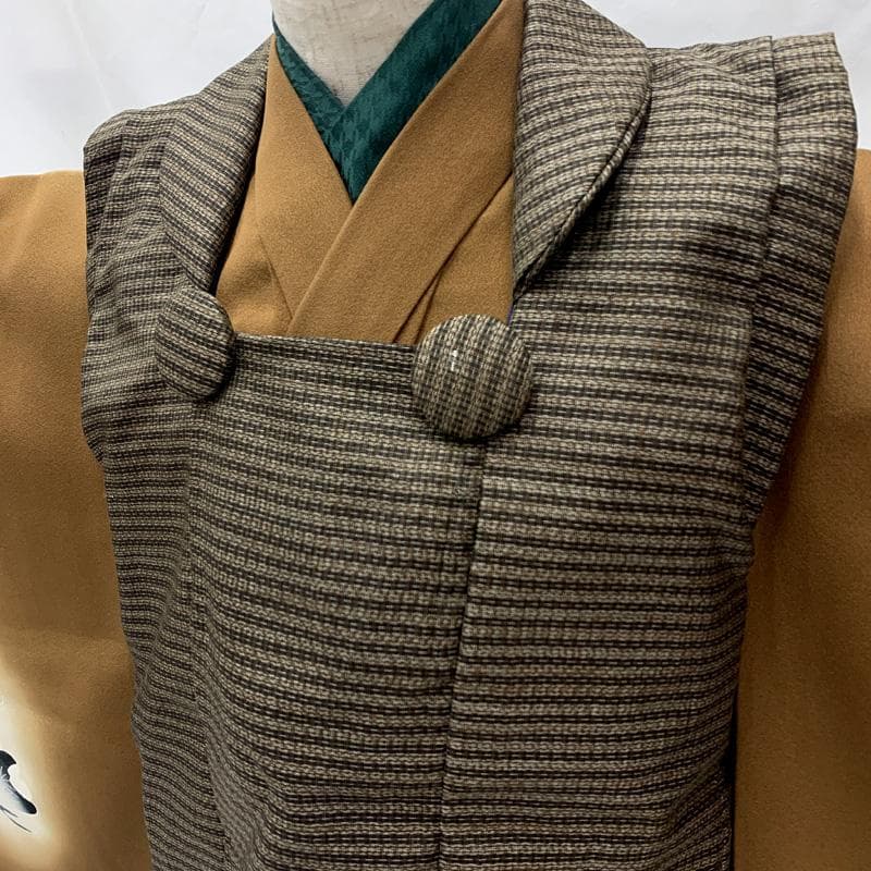 601ab35□七五三 三歳 男児 着物&被布＆長襦袢 五つ紋 鷹 松□