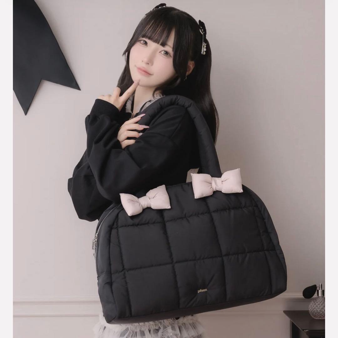 pium ピウム ボリュームリボンキャリーオンボストンバッグ 黒