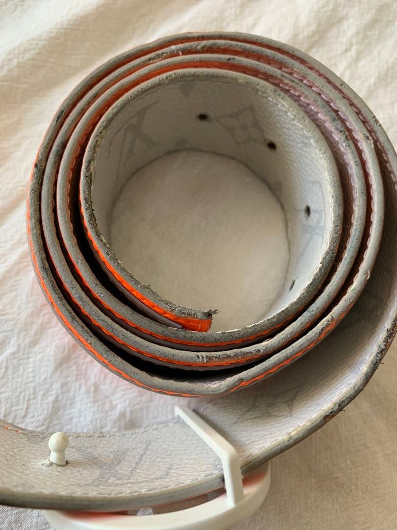 Louis Vuitton レザー ベルト グレー/オレンジ