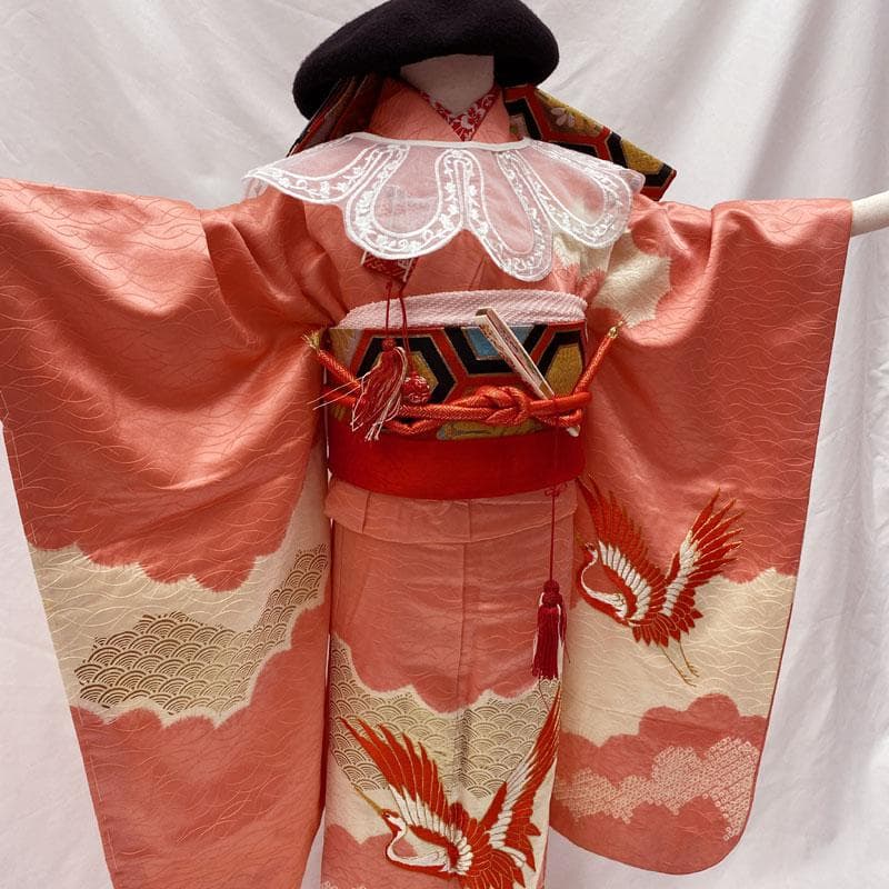 411ag14◎七五三 七歳 女児 着物&丸帯 部分絞り 金駒刺繍 金銀彩◎