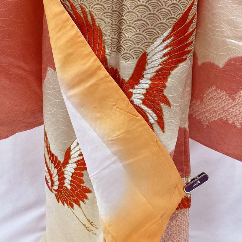 411ag14◎七五三 七歳 女児 着物&丸帯 部分絞り 金駒刺繍 金銀彩◎