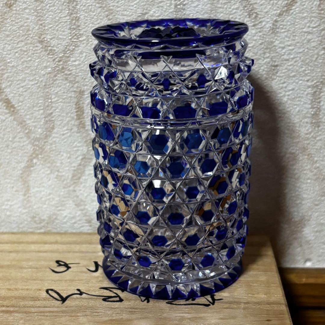 希少 美品 江戸切子 黒川昭男 棗 小物入れ ボンボニエール 一口 冷酒 グラス