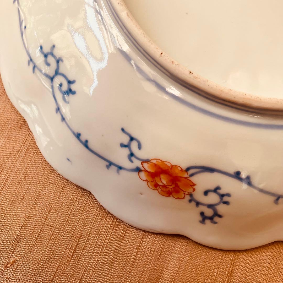 オールド香蘭社　色絵鮑型草花鳳凰図皿　明治　手書き　① アンティーク　古伊万里